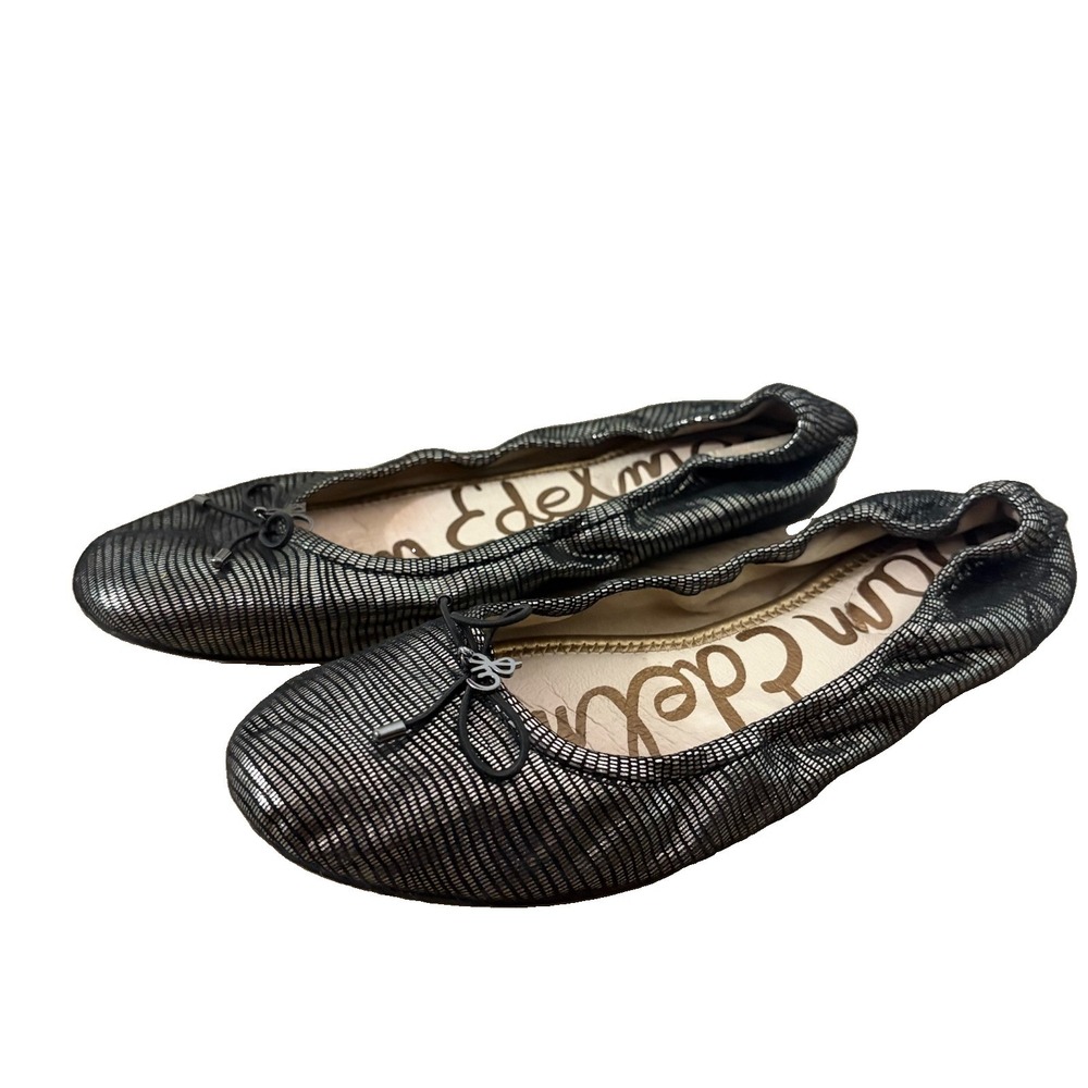 Sam Edelman Felicia Ballet Flat Size 9 Silver Leather Metallic Soft Preppy Shoes
